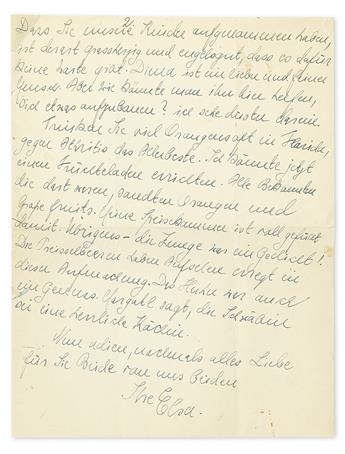 (SCIENTISTS.) EINSTEIN, ELSA. Archive of 9 letters, each Signed, Elsa or Ihre Elsa or Elsa Einstein, to the wife of Berlin physic